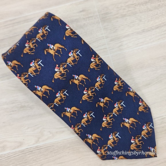 Vintage Derby Polo Ralph Lauren Tie Horse Racing‎ Motif 100% Silk 58